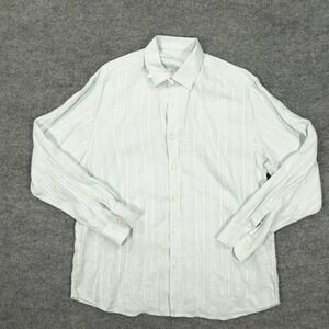 Tommy Bahama Shirt Mens Large Green Striped 100% Linen Button Front Long Sleeve